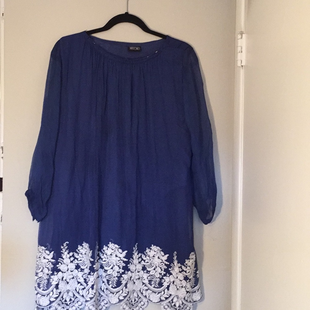 Cynosure Royal Blue Chiffon embroidery Dress - M
